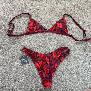 Red snakeskin bikini